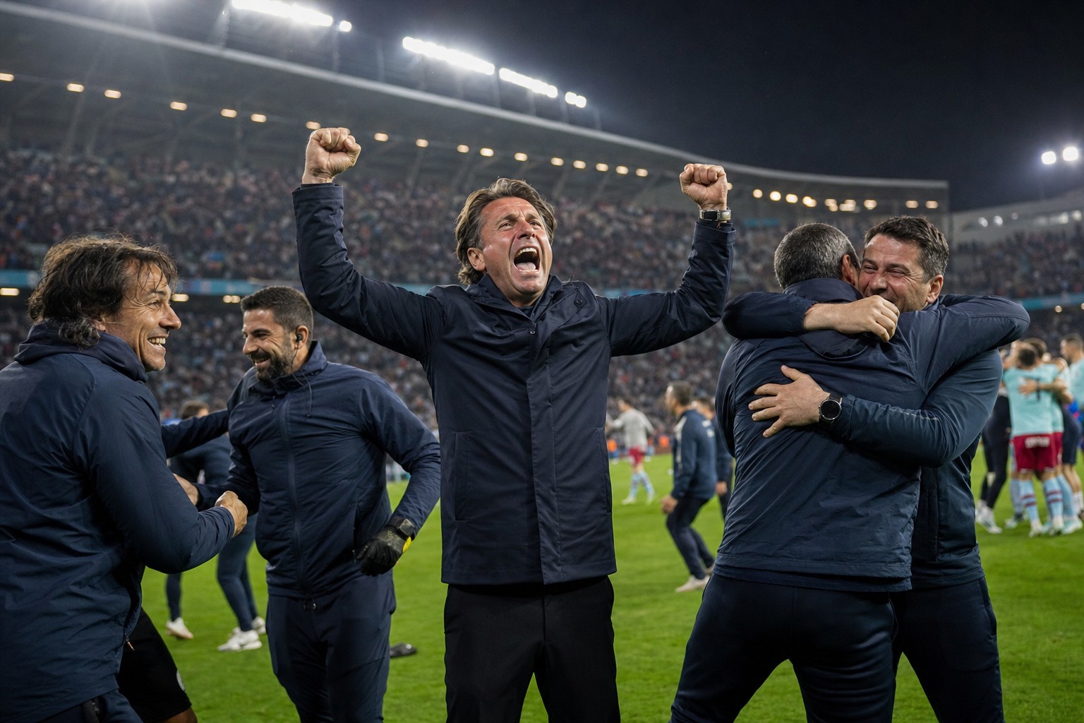Coach et staff en victoire — Football Director